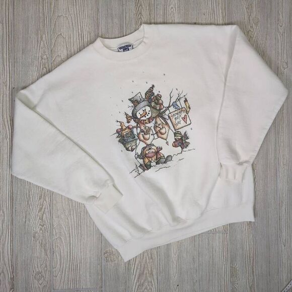 Vintage Lee Super Blend Adult Large White Christmas Snowman Frosty Sweater - Picture 1 of 6